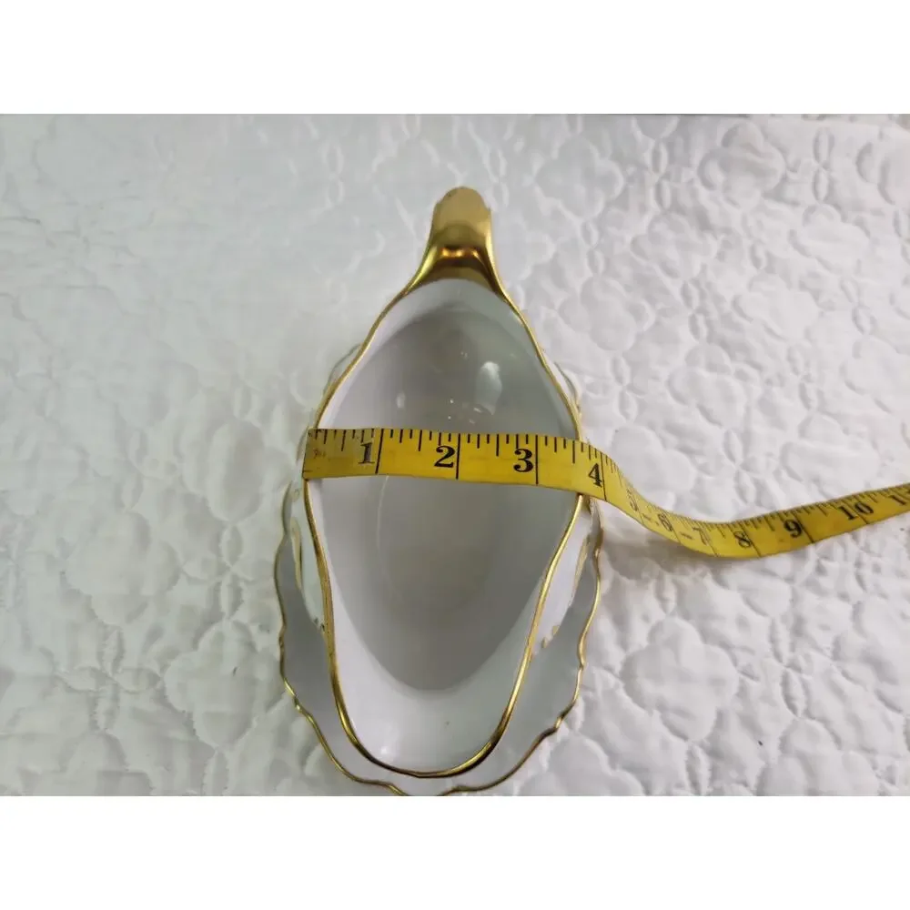Schumann Arzberg Golden Elegance Germany Gravy Boat Attached Underplate White